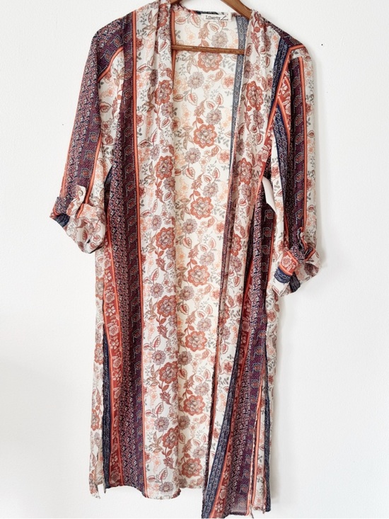 Liberty Love Other - Liberty Love Floral Stripe Long Kimono - Cream & Rust XL